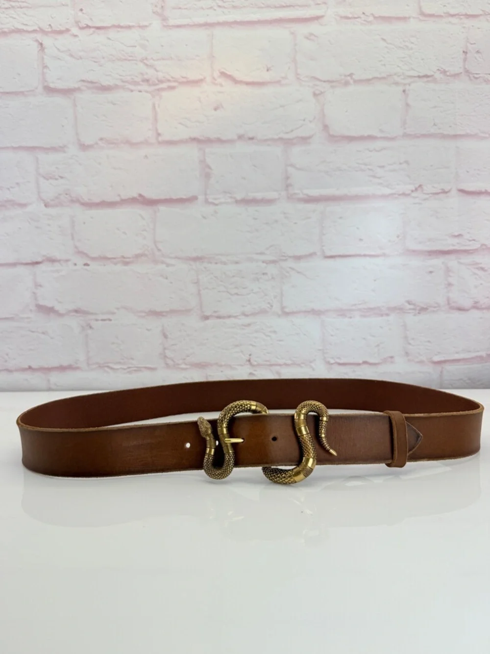 Gucci Rare Brown Leather Belt with Gold Snake Buckle 453935 105/42
